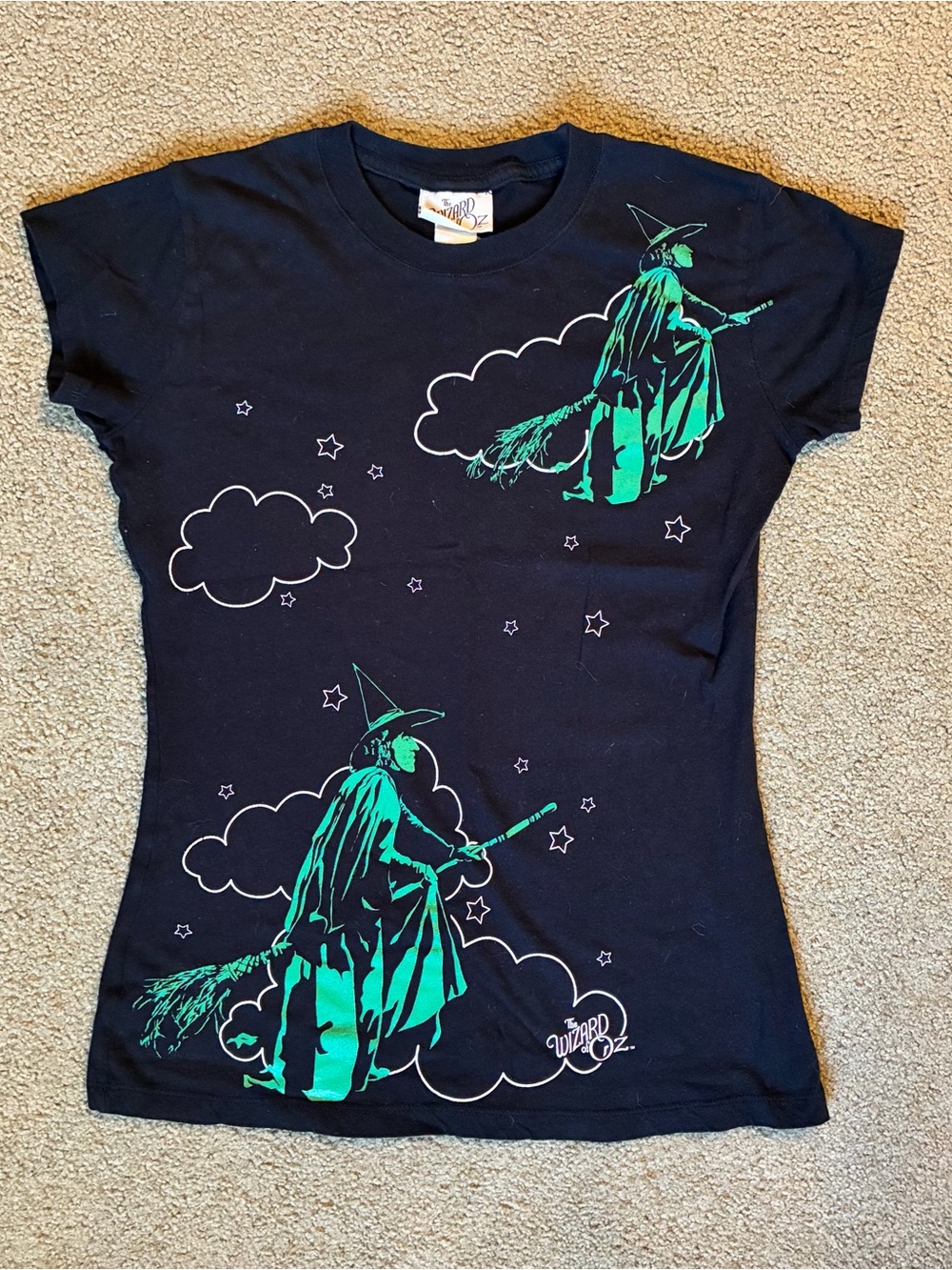 Wizard Of Oz Y2K 06 Black T-shirt Women's Sm Green Wicked Witch Pullover Top